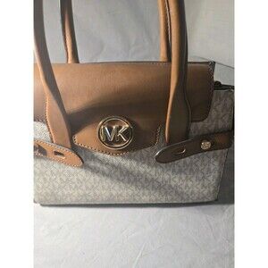 Michael Kors Monogram Small Satchel Handbag with Leather Accents